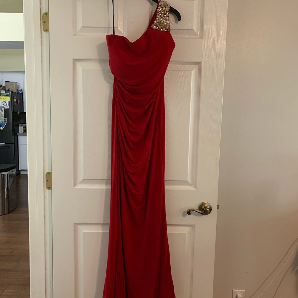 Red One Shoulder Evening Dress